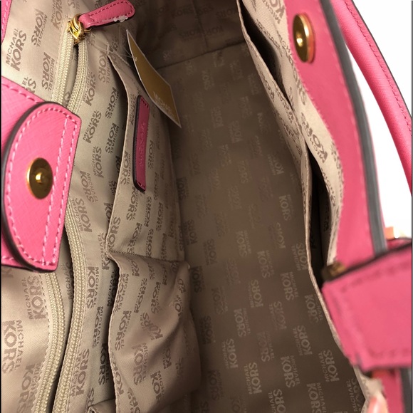 New! Michael Kors Pink Leather Large Satchel - Picture 5 of 8
